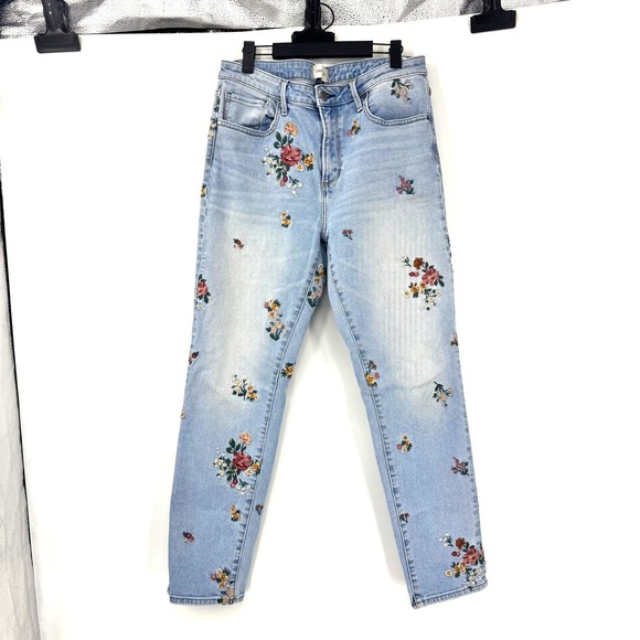 Driftwood Gizelle Floral Embroidered Slim Straight Jeans Light Wash Blue Size 30 - Picture 2 of 8
